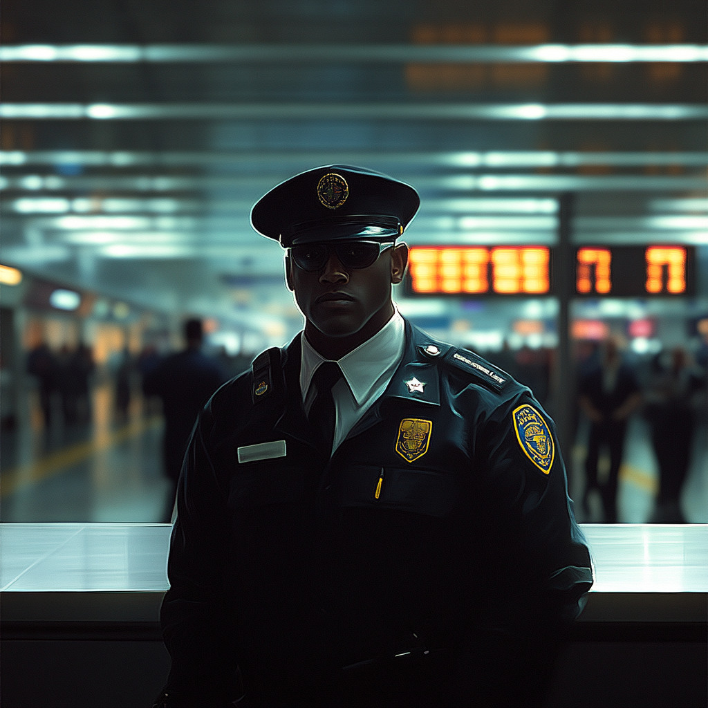 A stern airport security officer | Source: No source