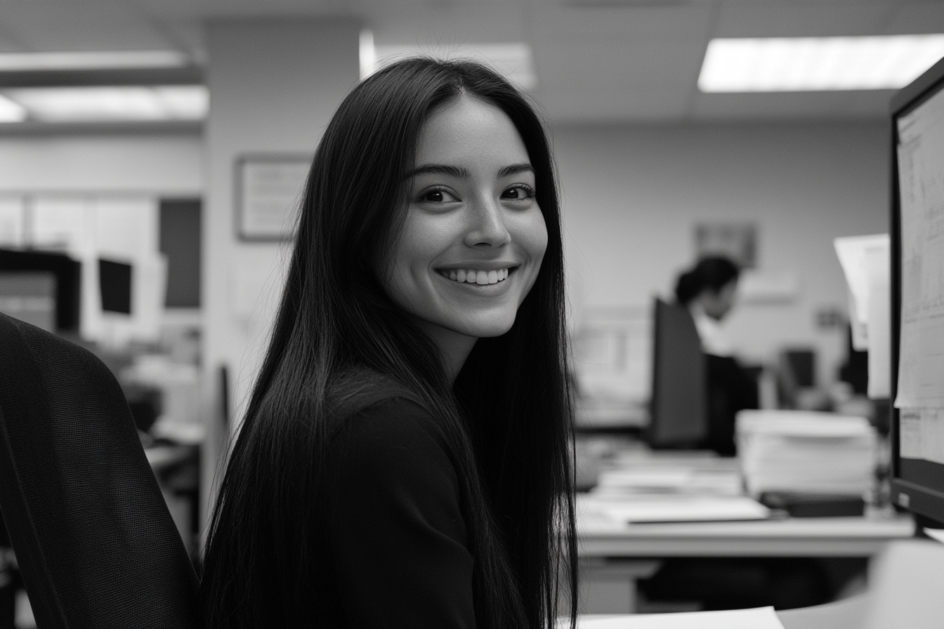 A smiling woman in an office | Source: No source