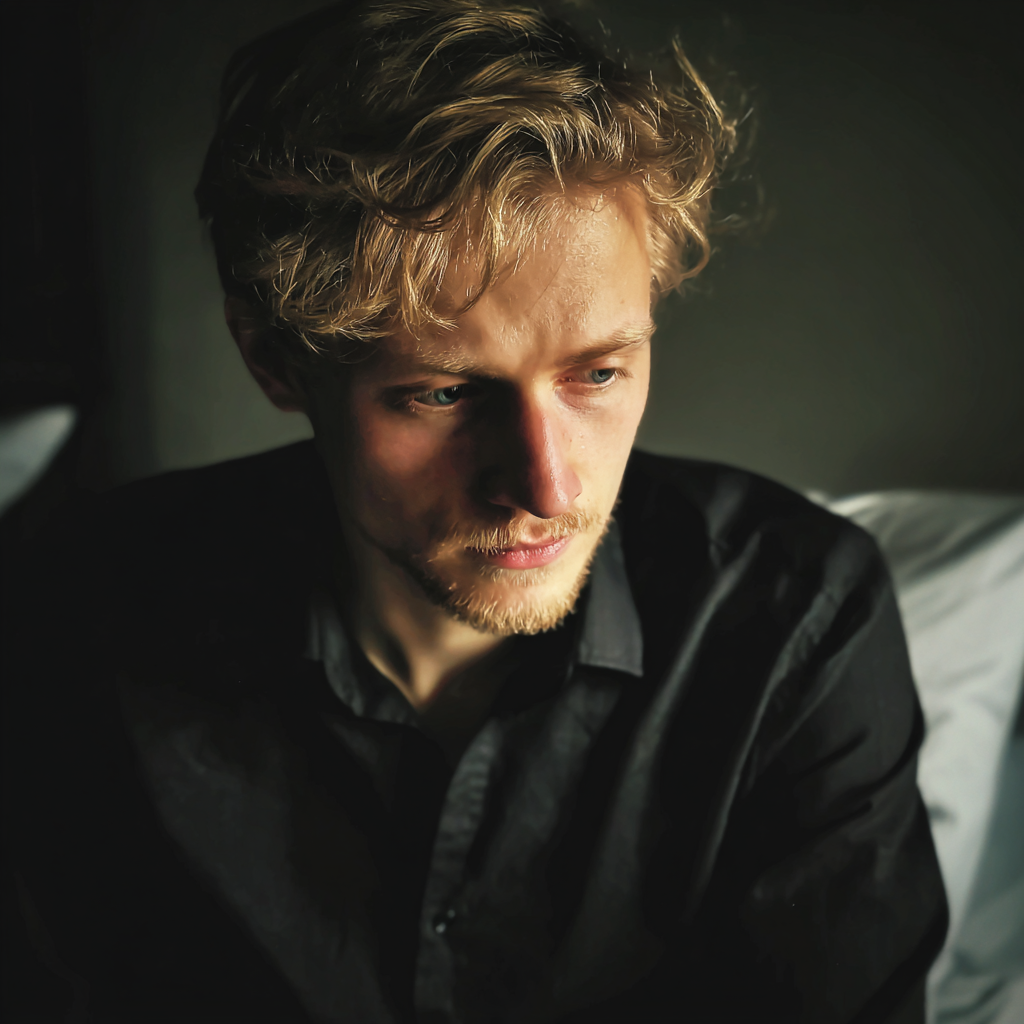 A man sitting on a bed | Source: no source