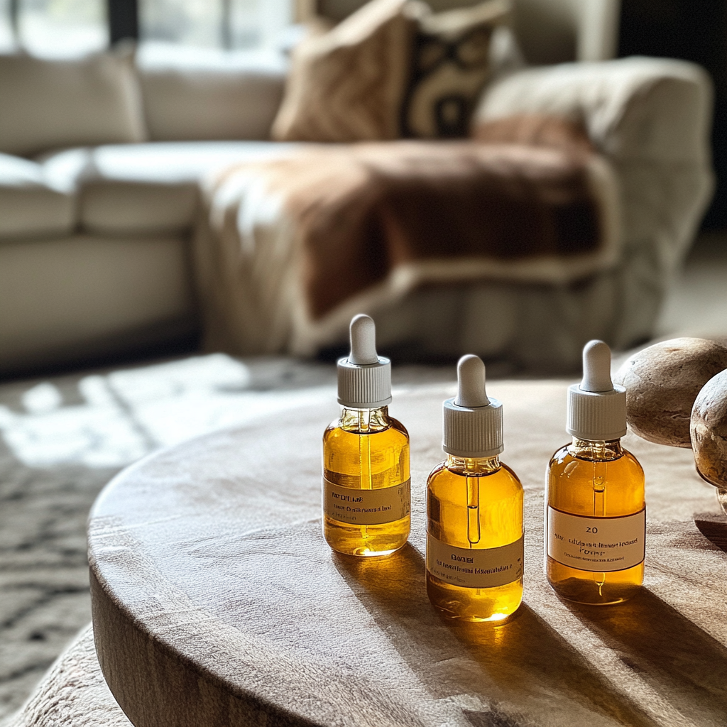 Bottles of serum on a coffee table | Source: no source