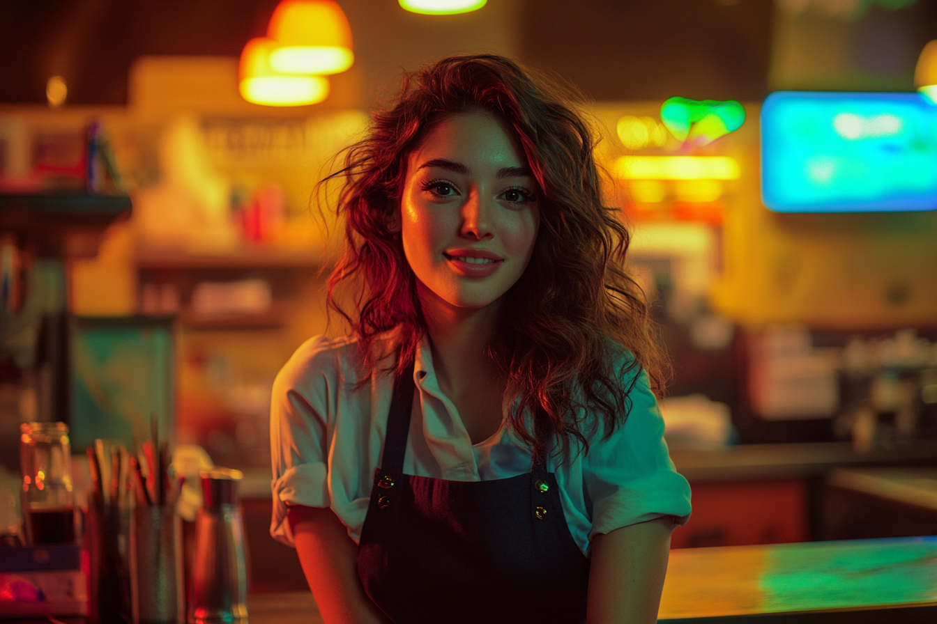 Waitress sitting in an office in a restaurant | Source: No source