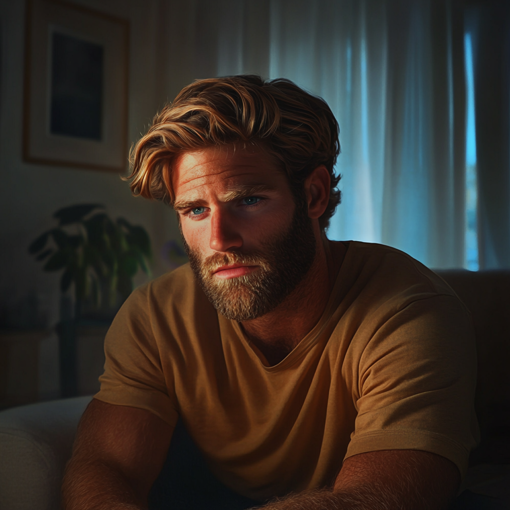 A sad man sitting on the couch | Source: No source