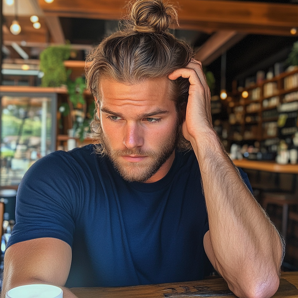 A man sitting at a table and holding his head | Source: No source