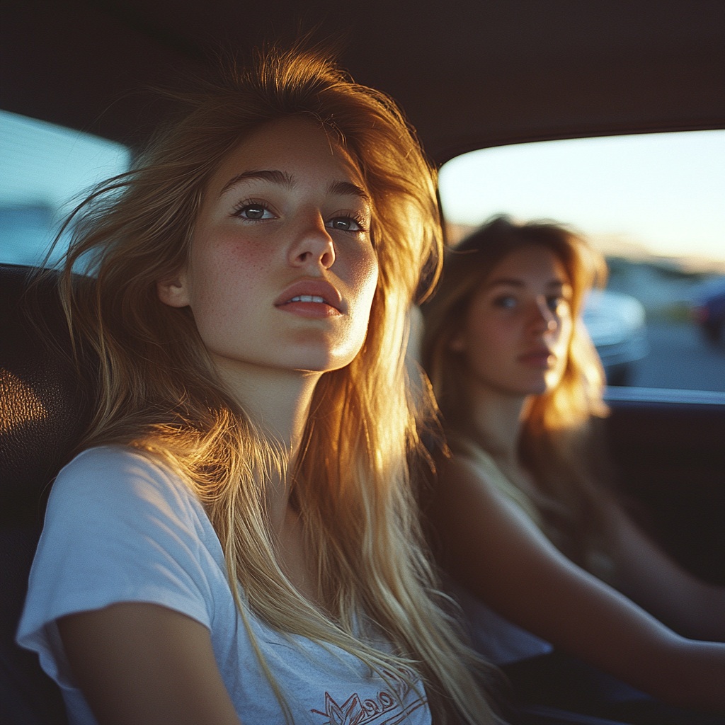 Two women sitting in a car | Source: No source