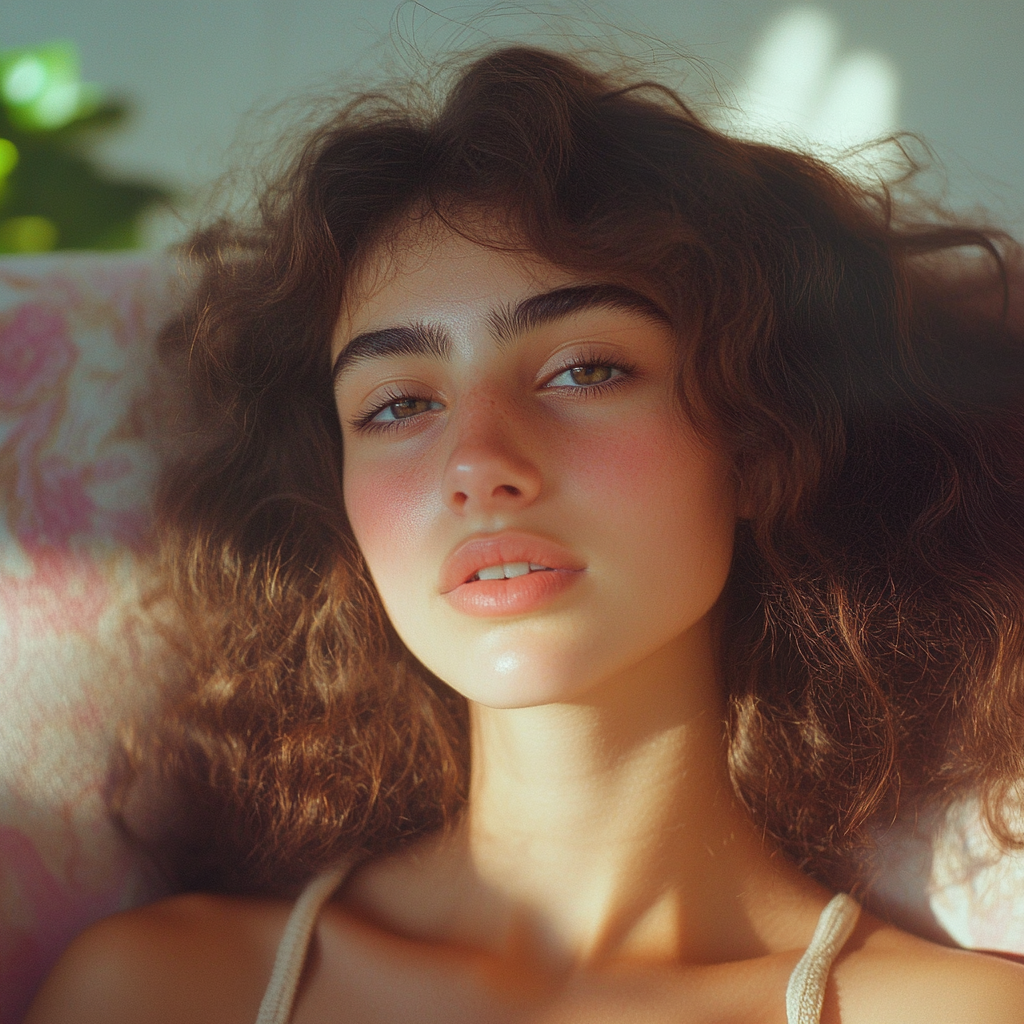 A young woman sitting on a couch | Source: No source