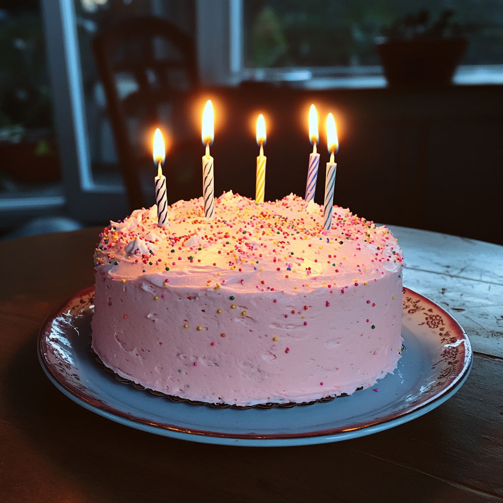 A birthday cake on a table | Source: No source