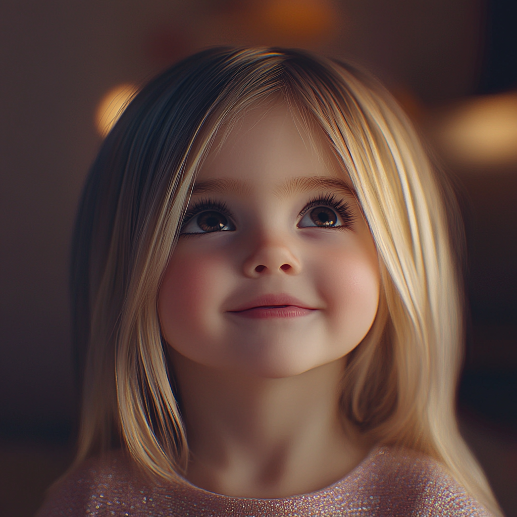 A little girl looking up at someone and smiling | Source: No source