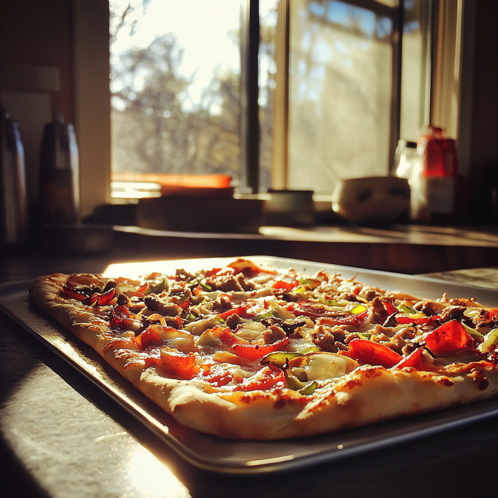 Homemade pizza on a counter | Source: no source