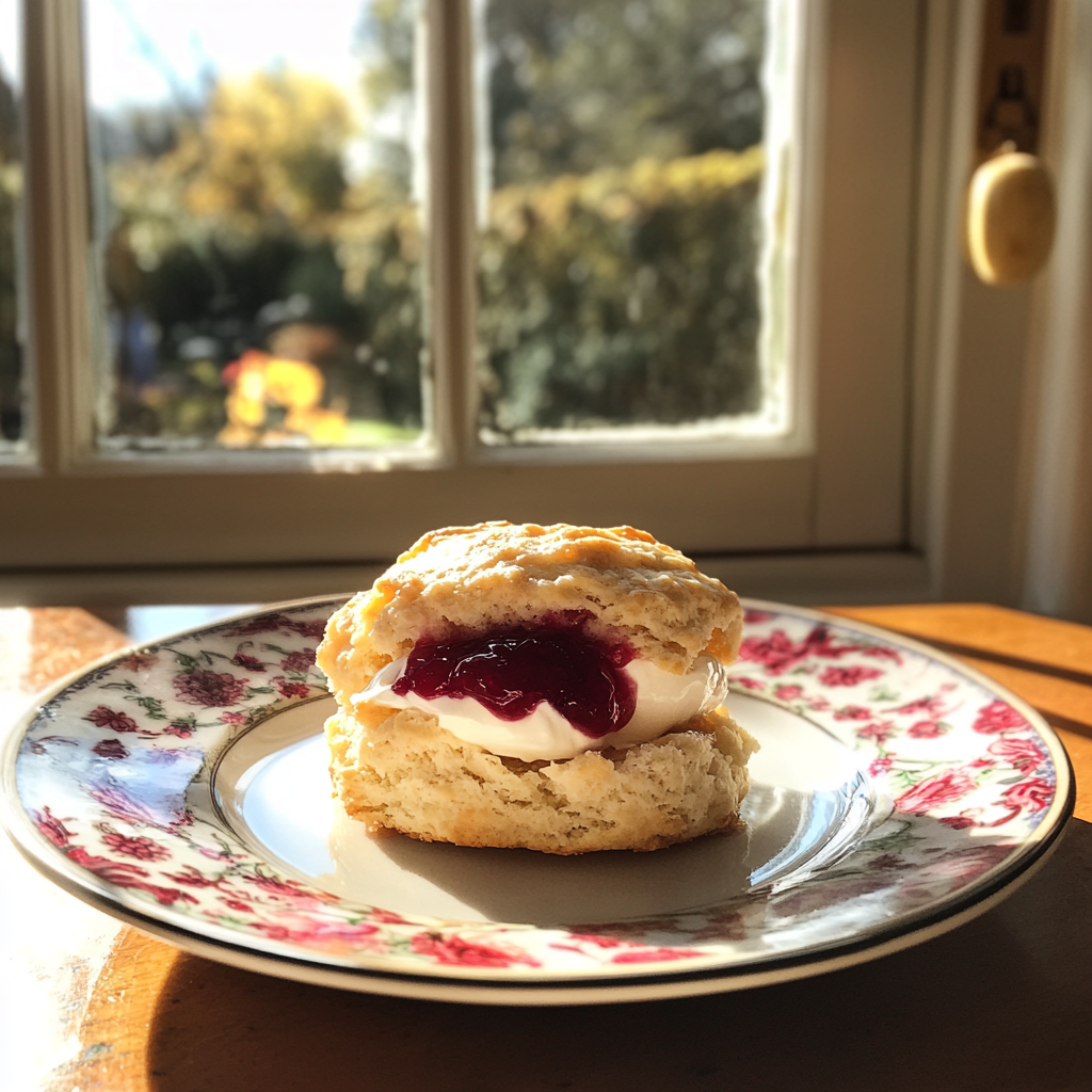 A scone with jam and cream | Source: no source