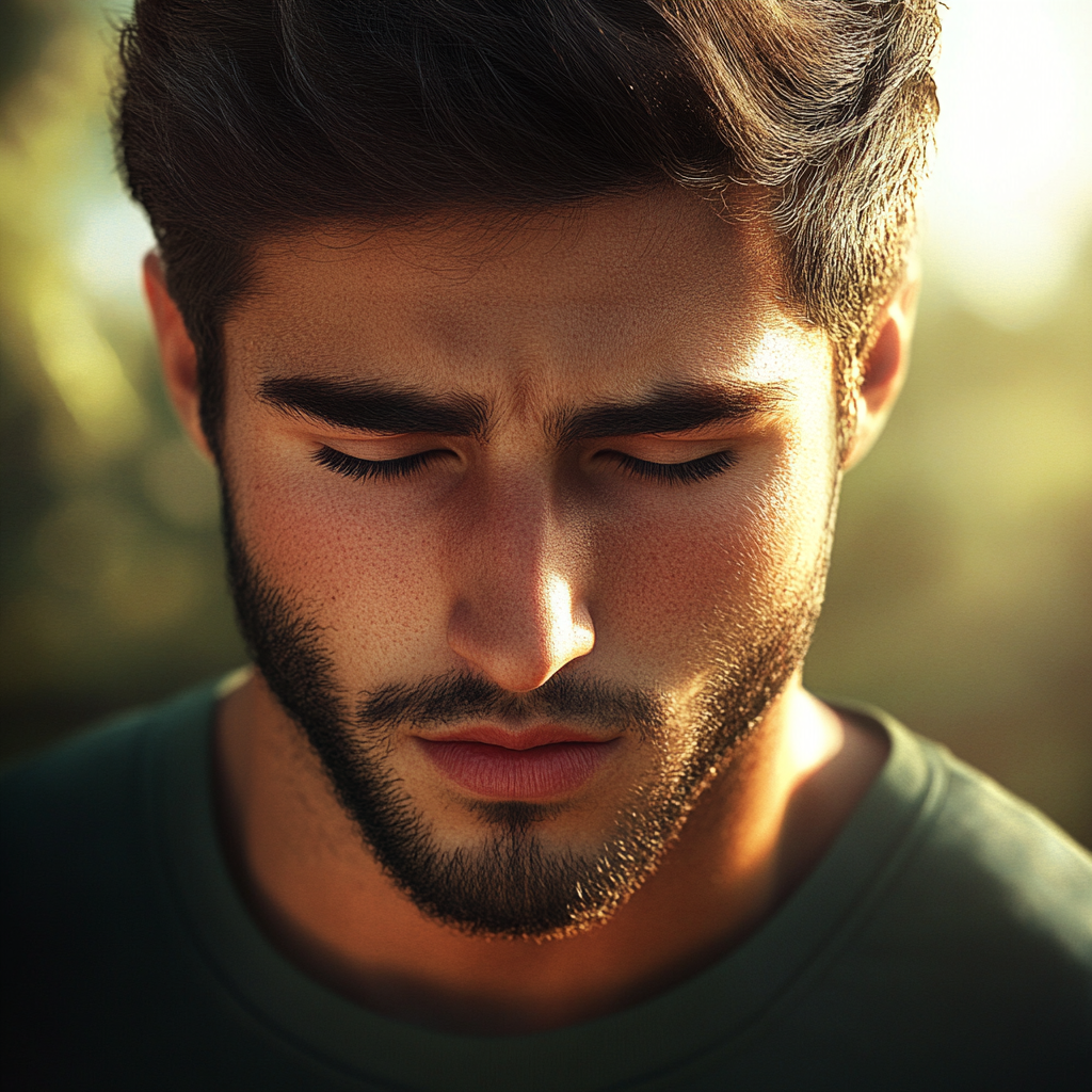 A sad man with his eyes downcast | Source: No source