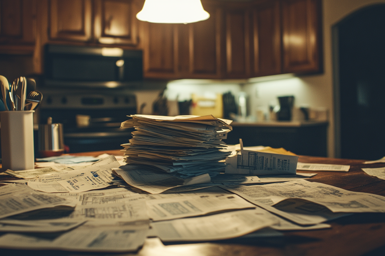Bills and other papers on a table | Source: No source