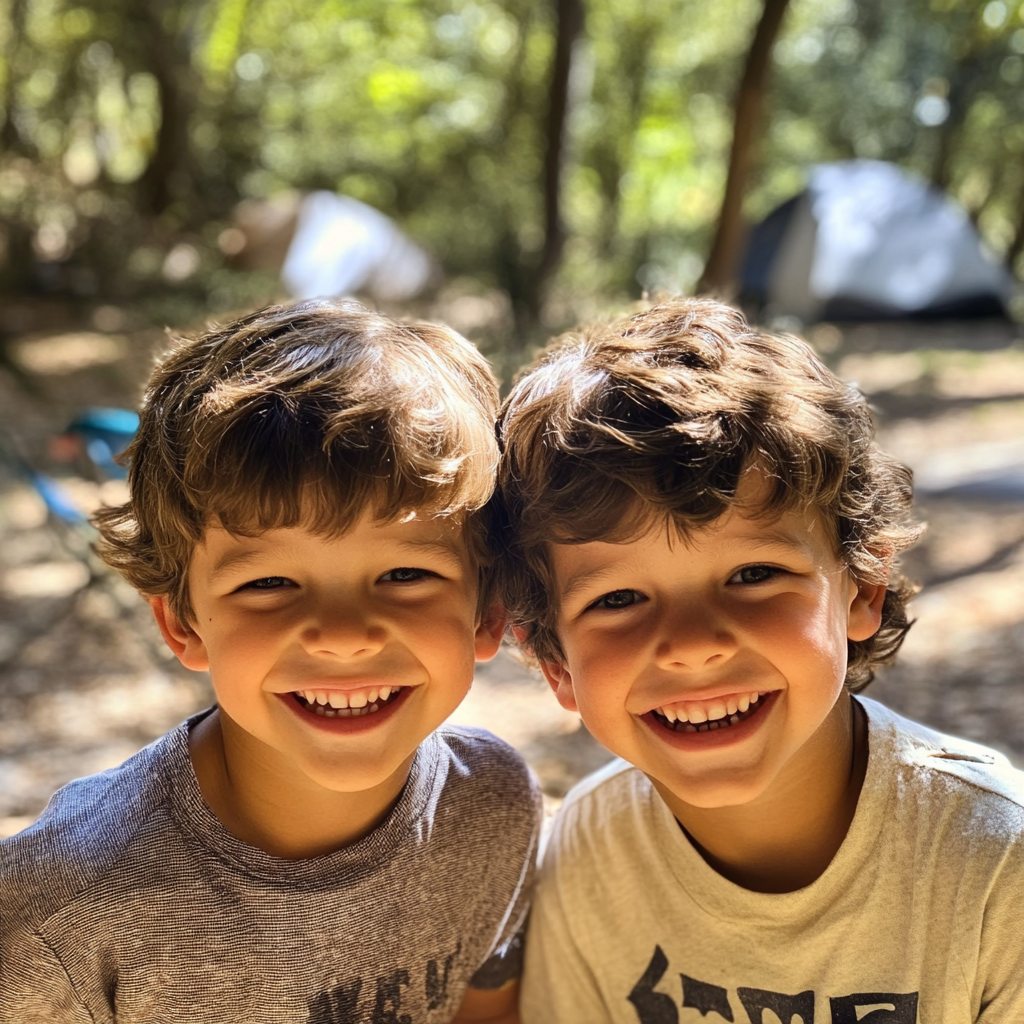 Twin boys at a campground | Source: No source