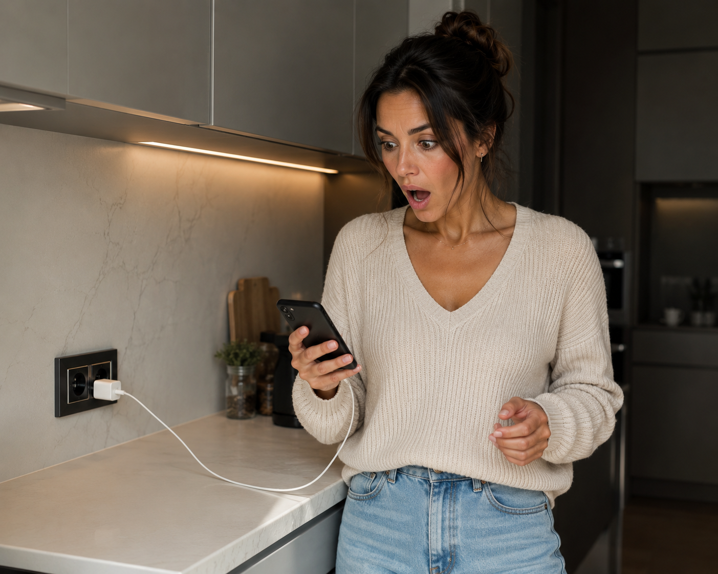 Woman reacting to something unexpected on a phone screen | Source: No source