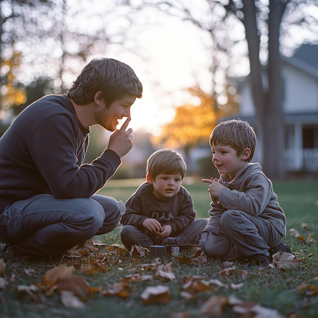 A man telling his children to be quiet | Source: No source