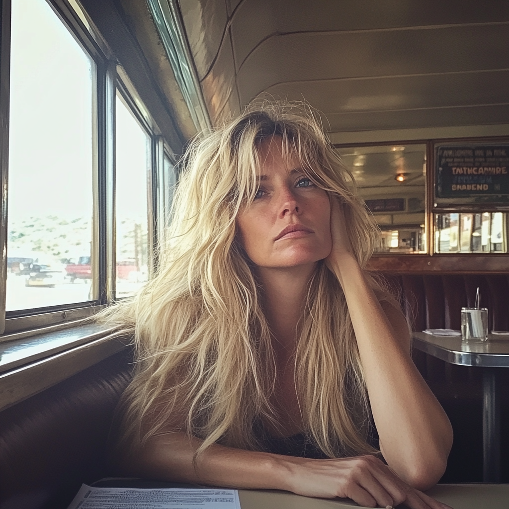 A woman sitting in a diner | Source: no source