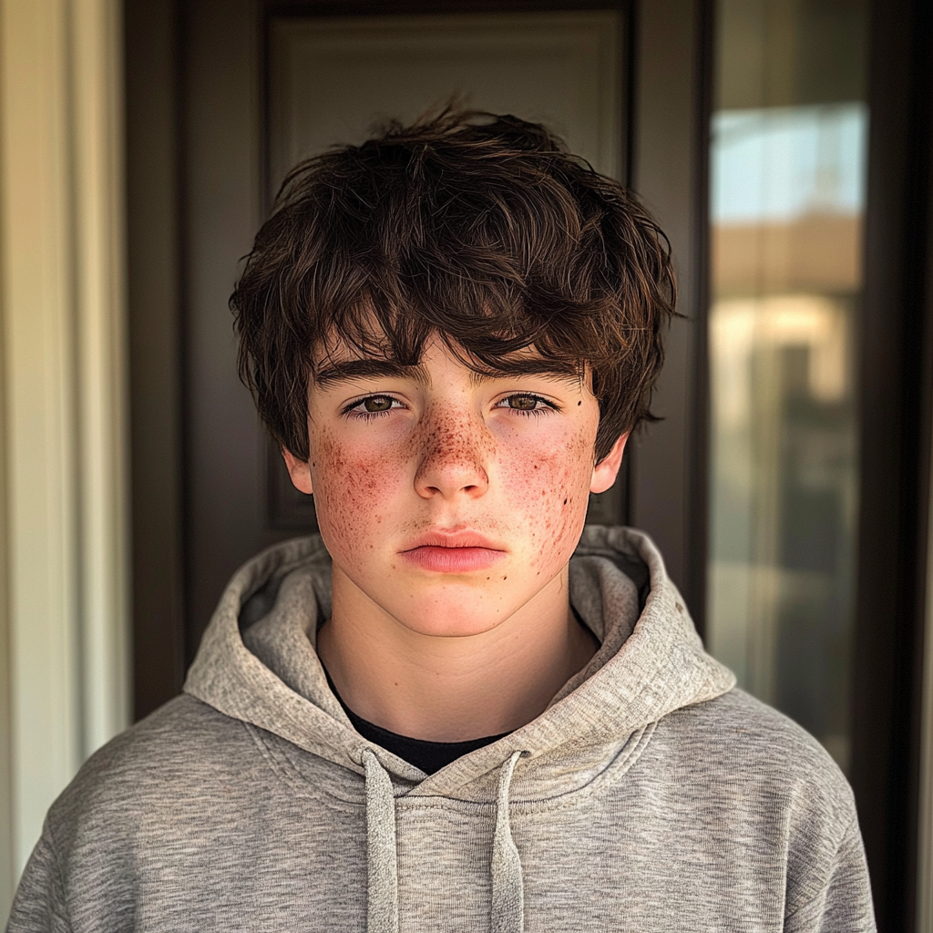 A teenage boy standing at the front door | Source: no source