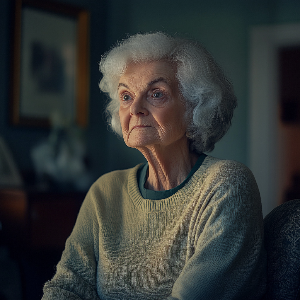 An elderly woman looks worried and thoughtful | Source: no source
