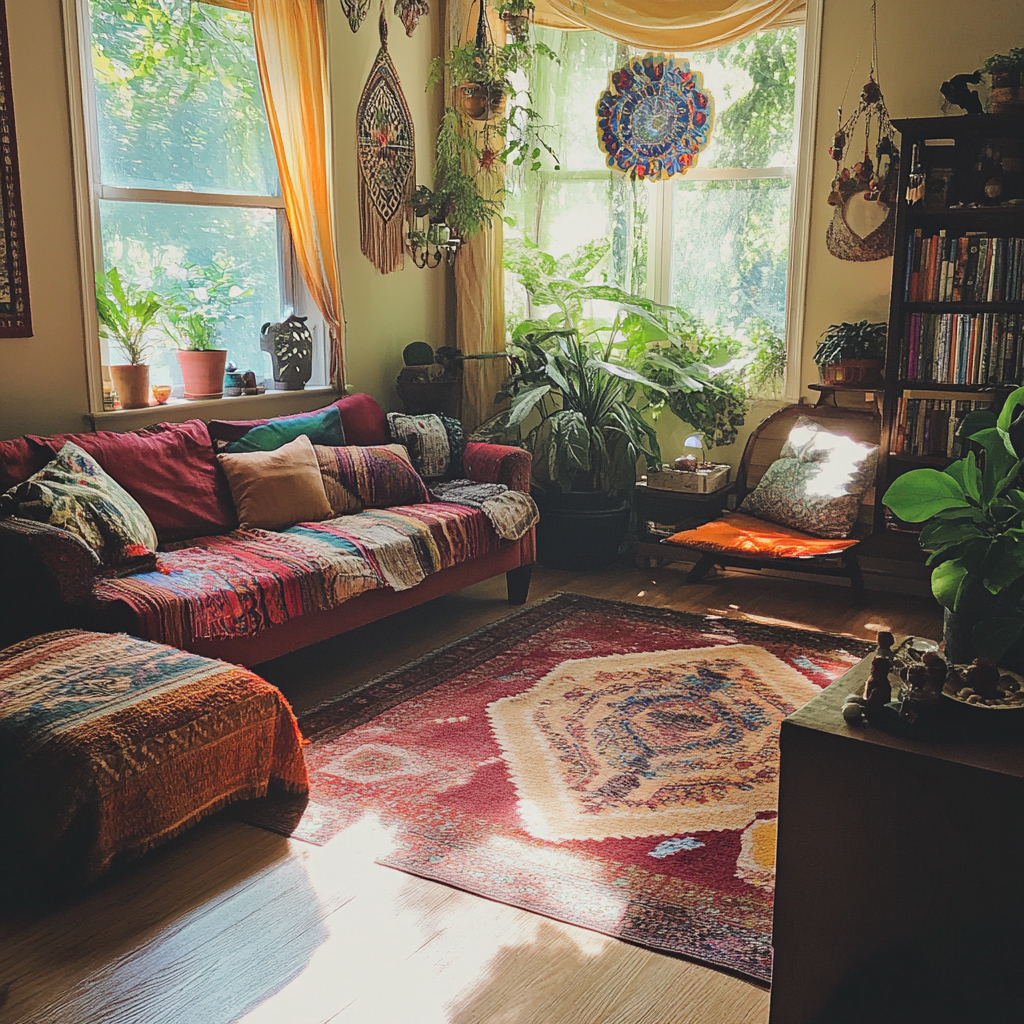 A bohemian themed living room | Source: No source