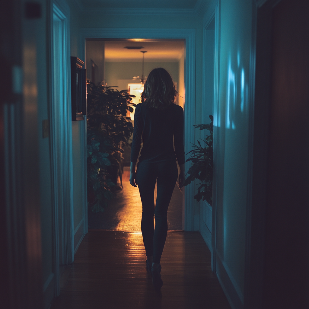 A woman walking along a corridor | Source: no source