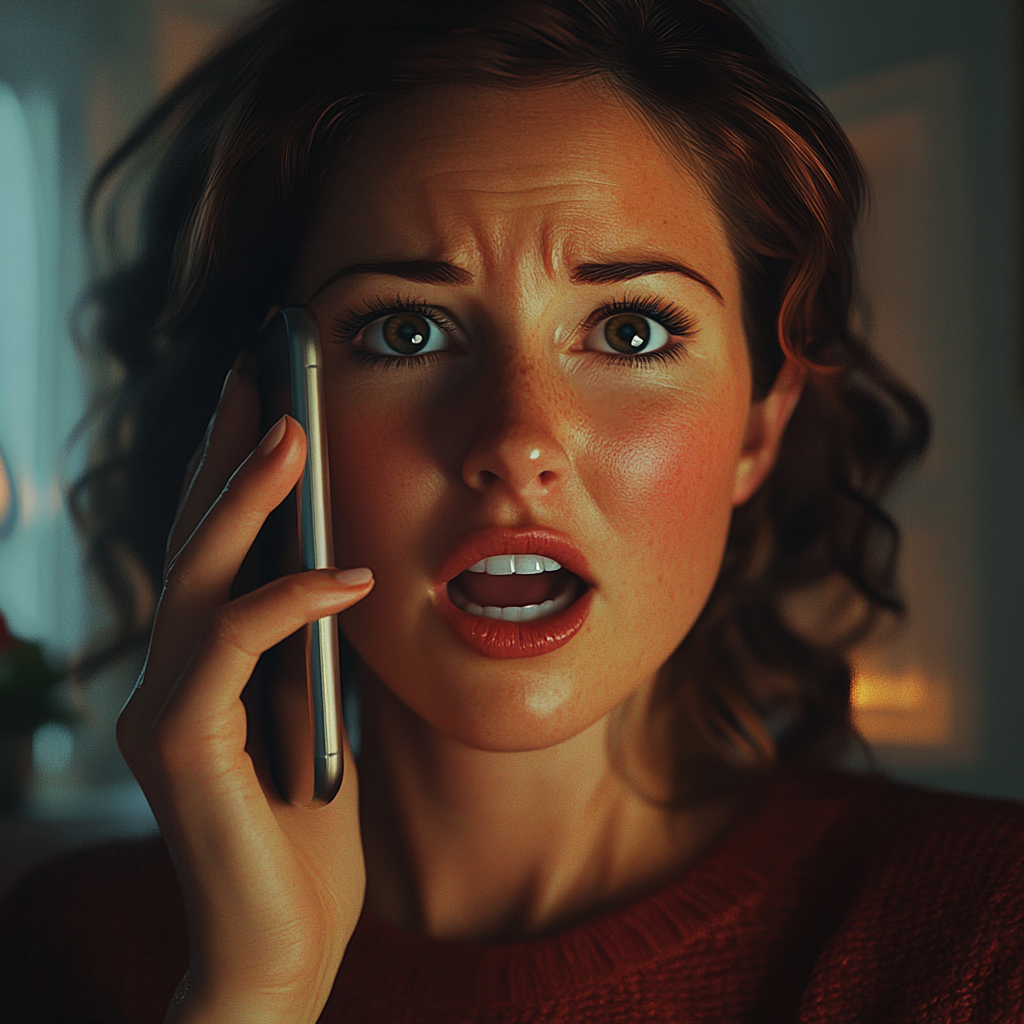 A startled woman talking on the phone | Source: No source
