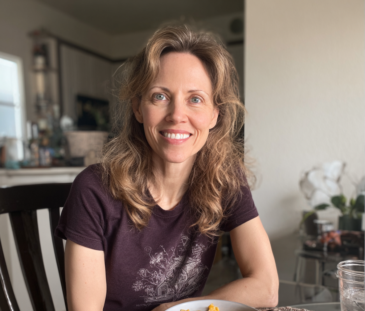 A smiling woman sitting at a table | Source: No source