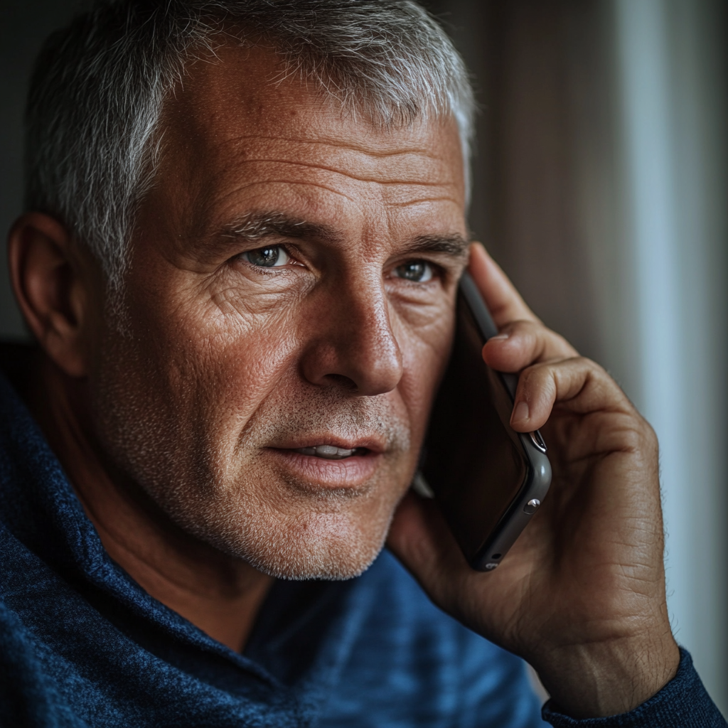 A senior man engaged in a serious phone conversation | Source: No source