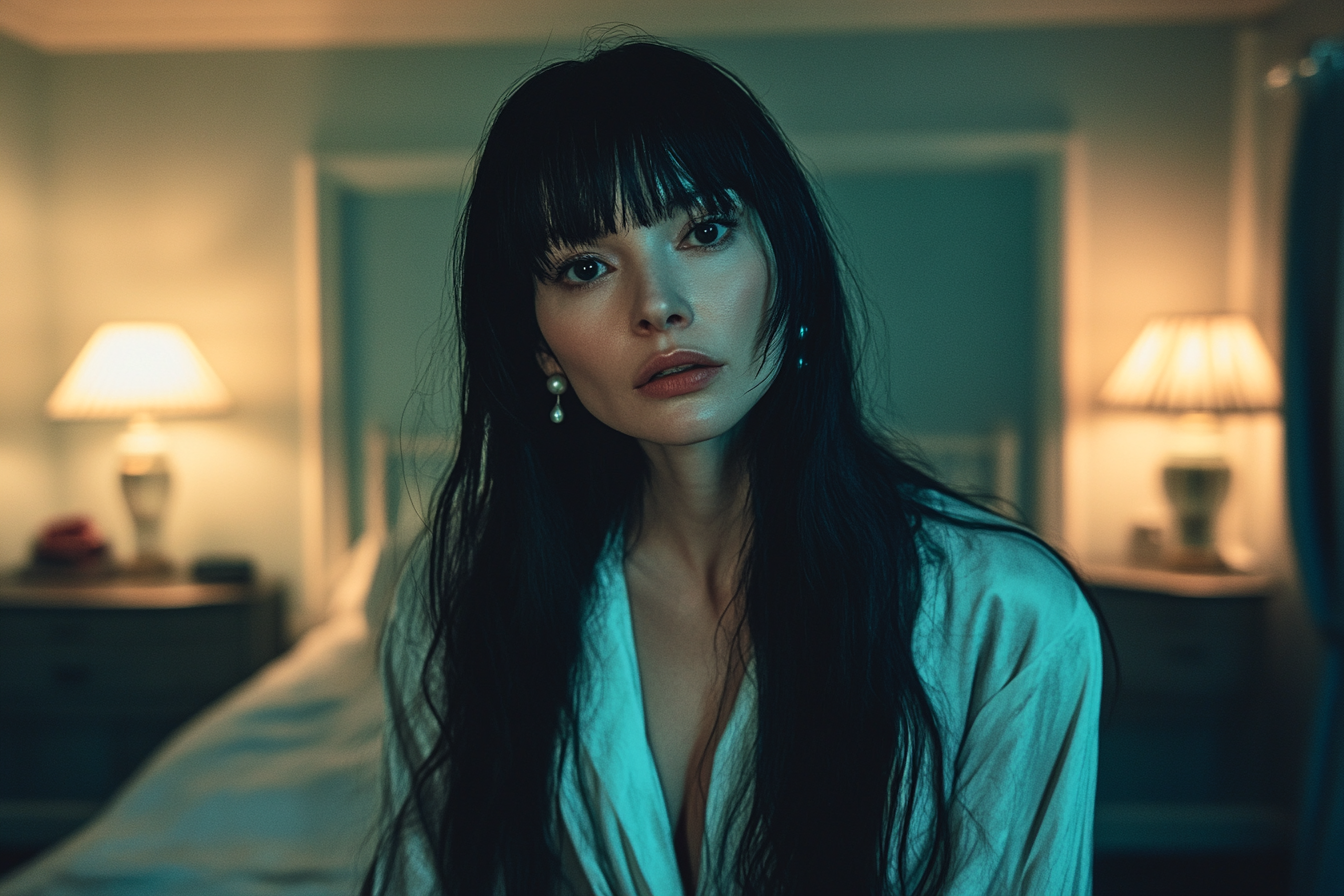 Woman in her late 30s in a bedroom at night with thoughtful look | Source: no source