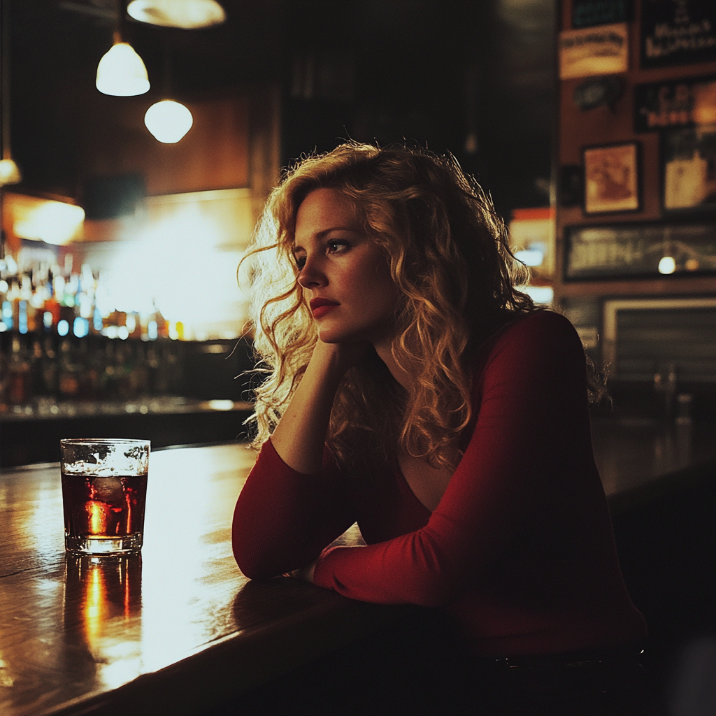 A woman sitting in a bar | Source: No source