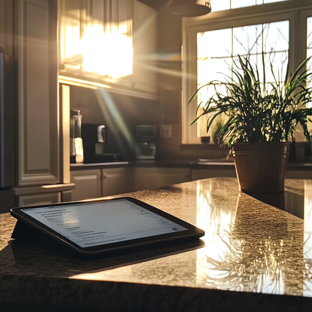 A tablet on a kitchen counter | Source: No source