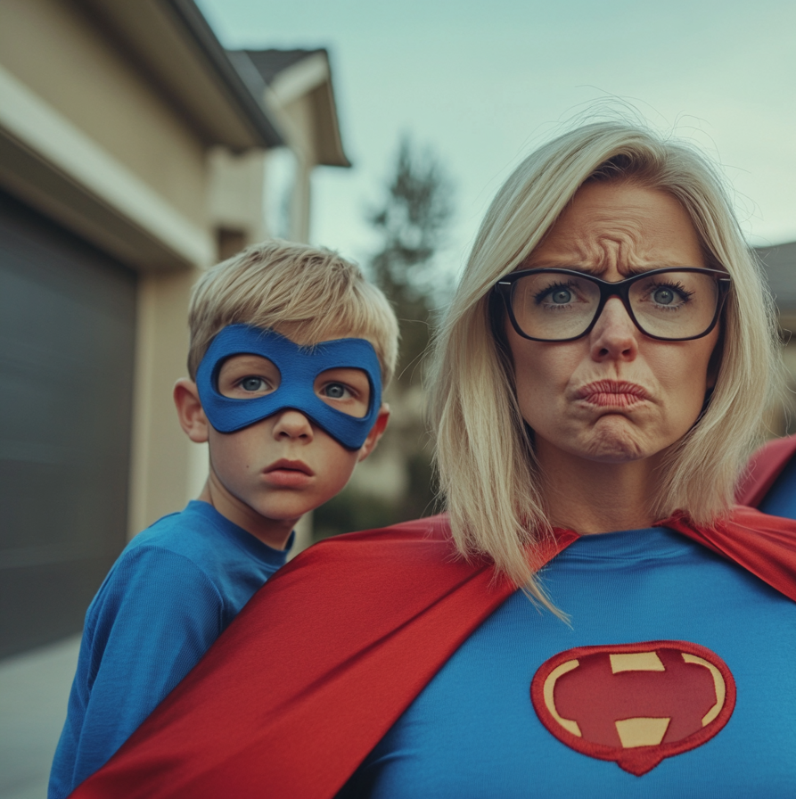 A woman and her son dressed as superheroes | Source: no source