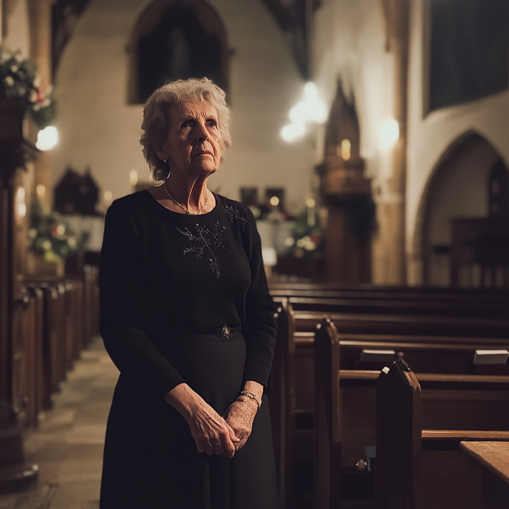 An old woman standing in a church | Source: No source