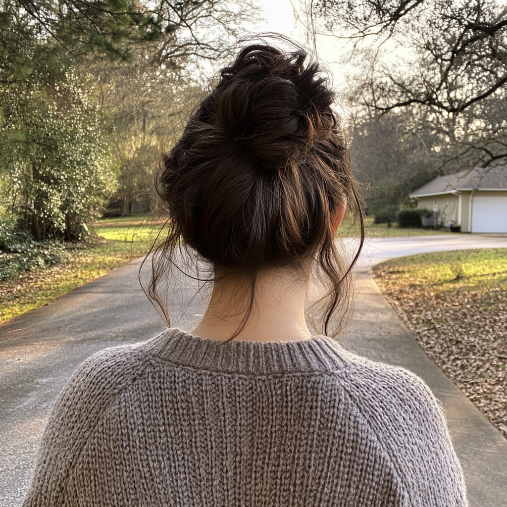 A woman walking down a driveway | Source: No source