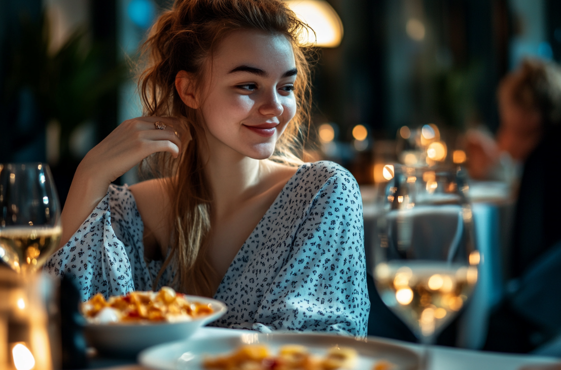 A woman enjoying her dinner | Source: No source