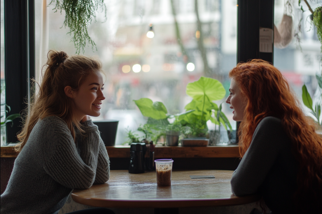 Two women sitting in a cafe | Source: No source