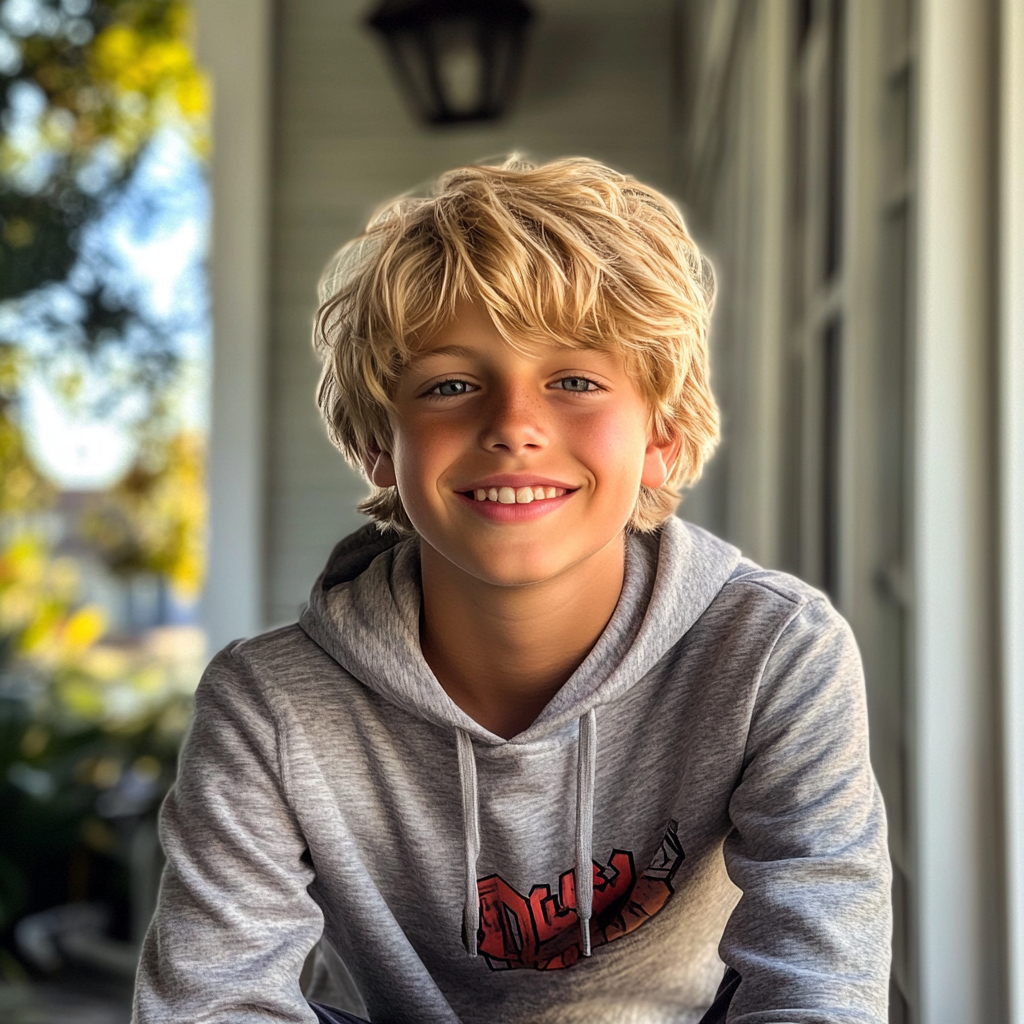 A teenage boy sitting on a porch | Source: no source