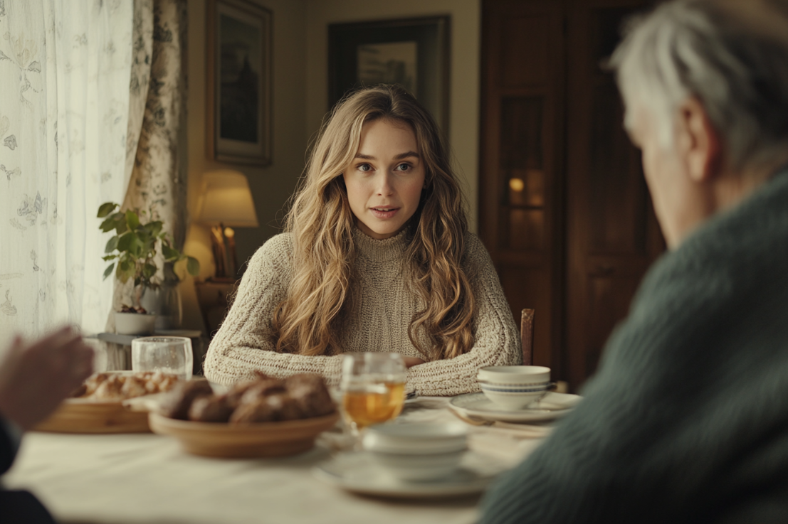 A woman having dinner with her parents | Source: No source