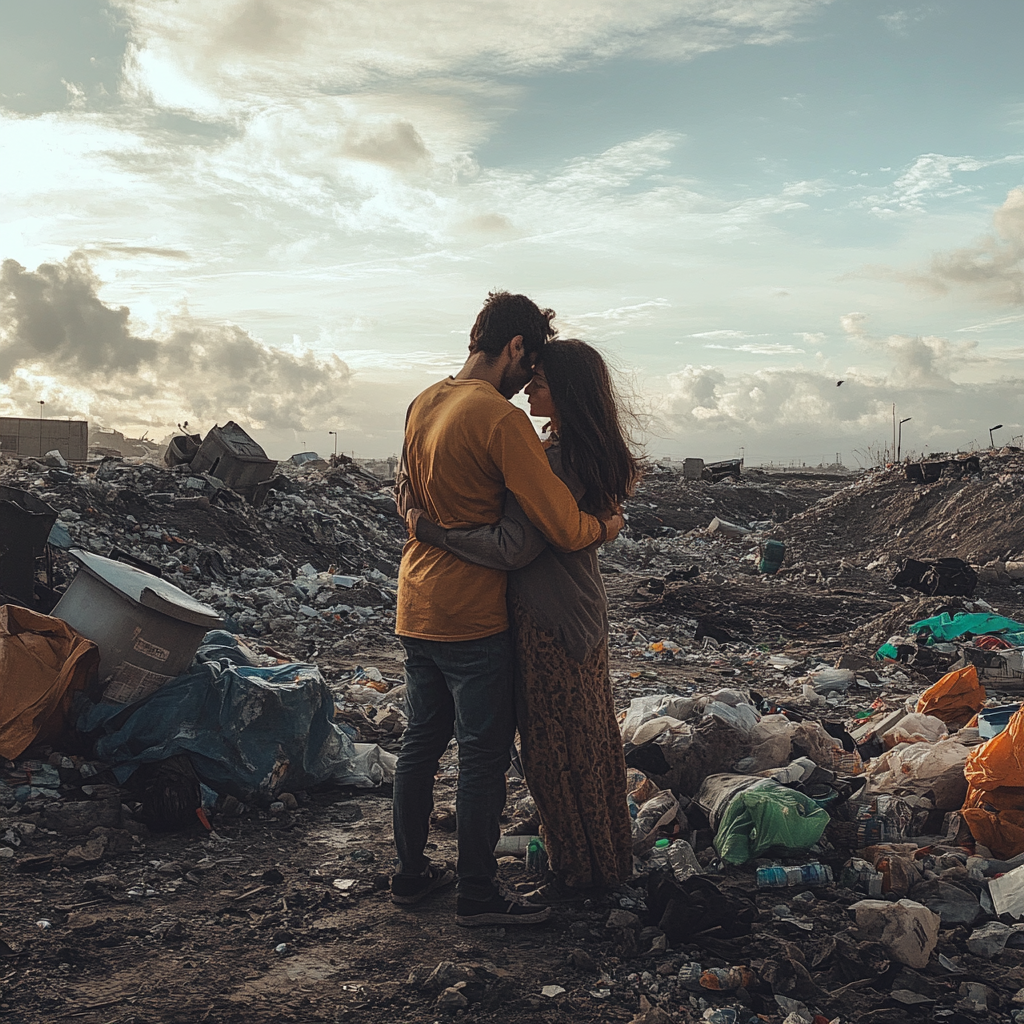 Couple hugging in a dumpsite | Source: No source