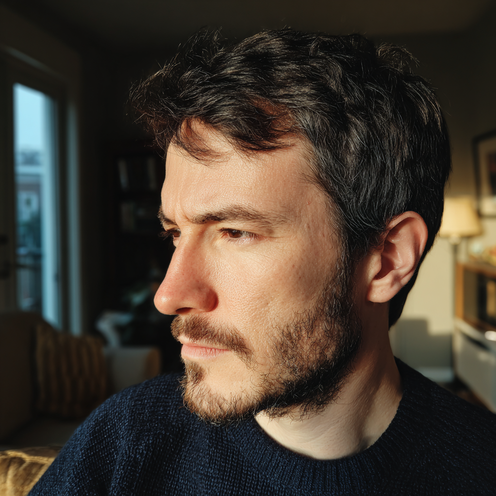 A pensive man standing in a living room | Source: No source