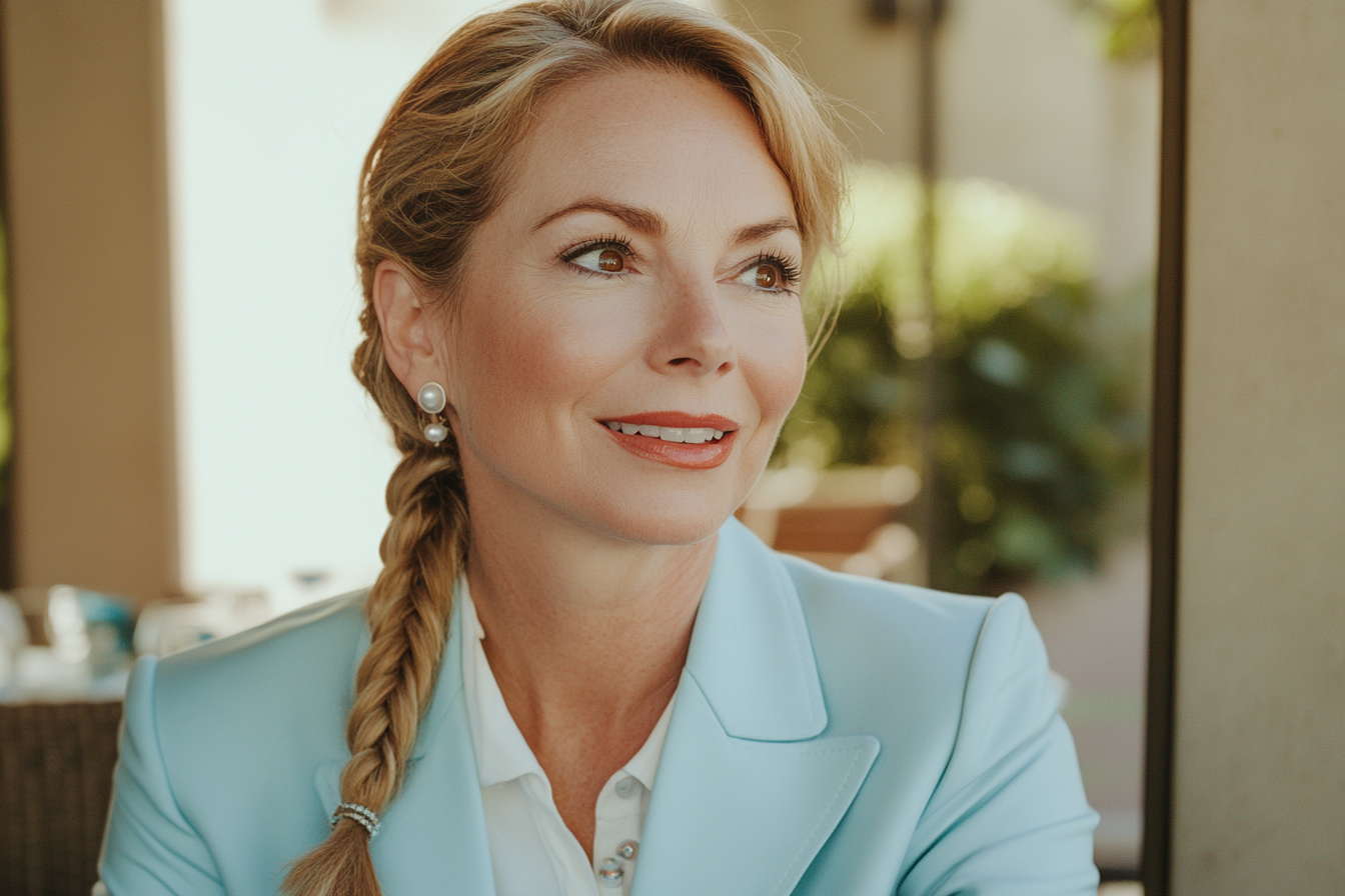 A happy woman in her 40s in a restaurant during lunch | Source: No source