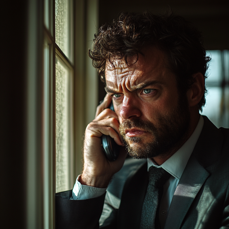 An anxious man on a call | Source: no source