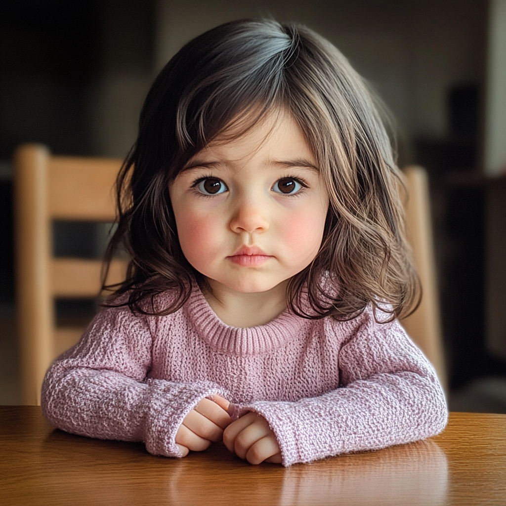 A little girl sitting at a table | Source: no source