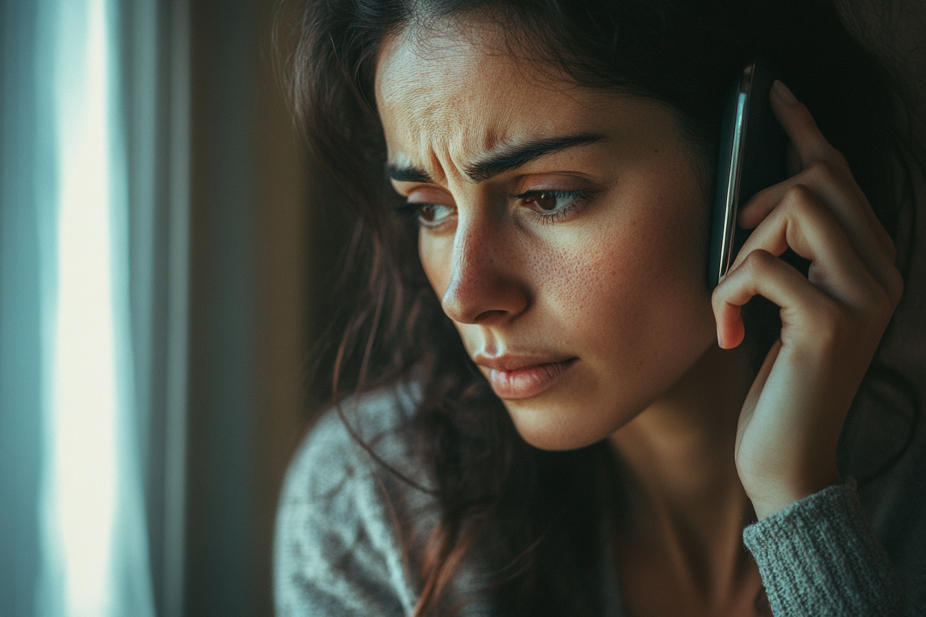 Distressed woman on a phone call | Source: no source
