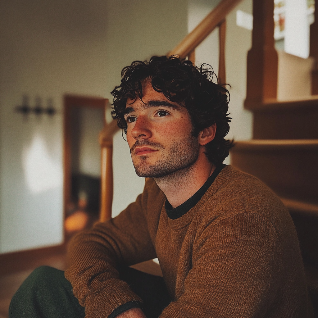 A man sitting on a staircase | Source: No source