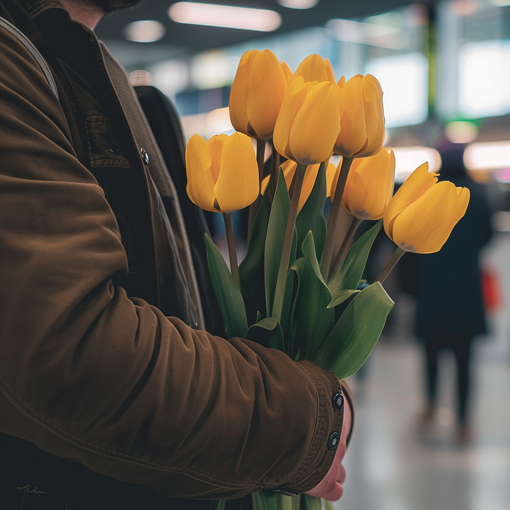 A man holding yellow tulips | Source: no source