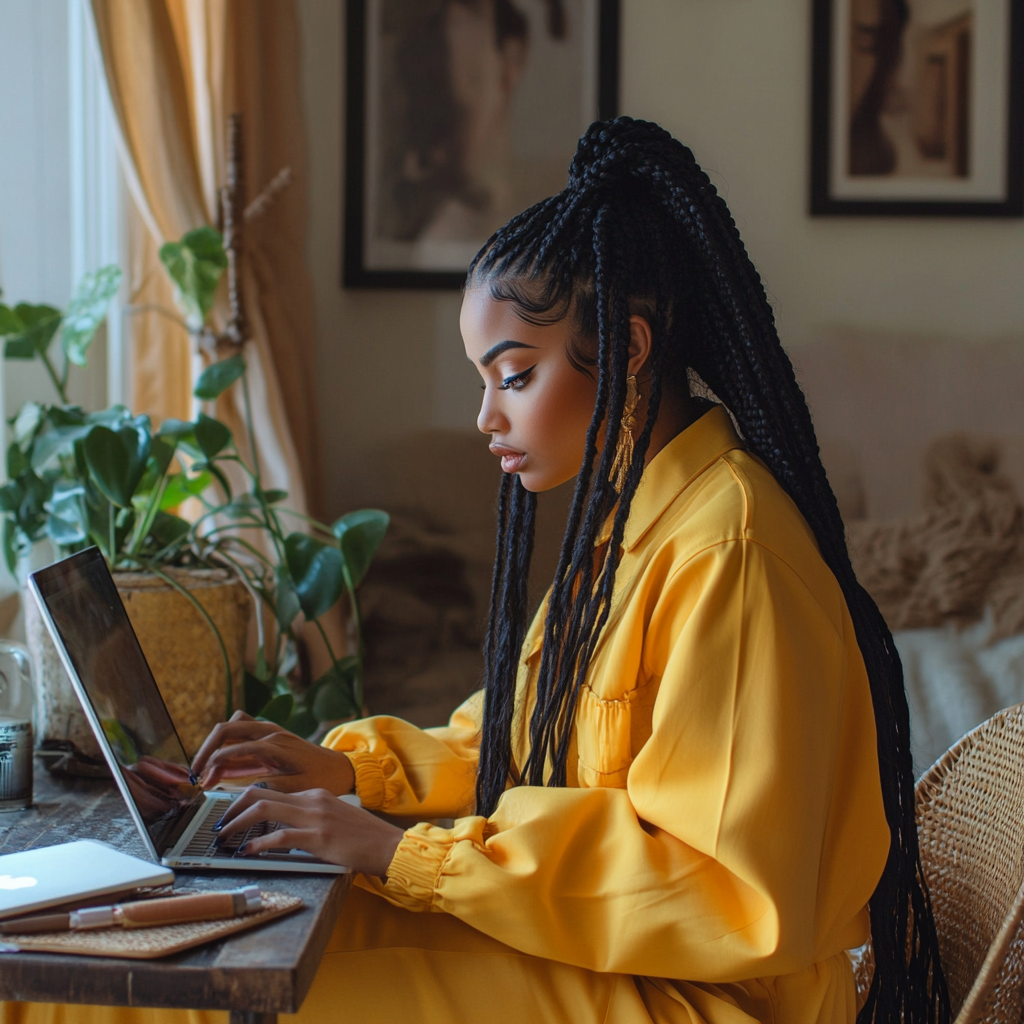 A woman using a laptop | Source: no source