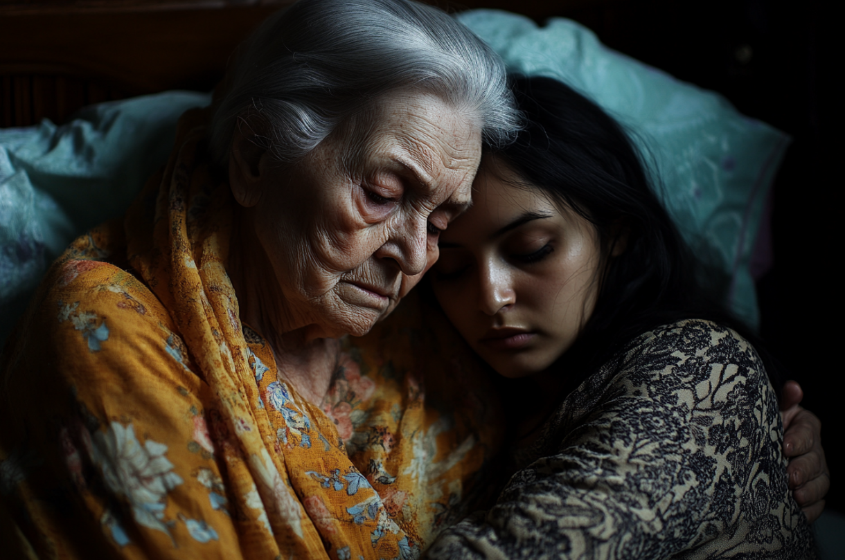 A woman lying beside her mother | Source: no source