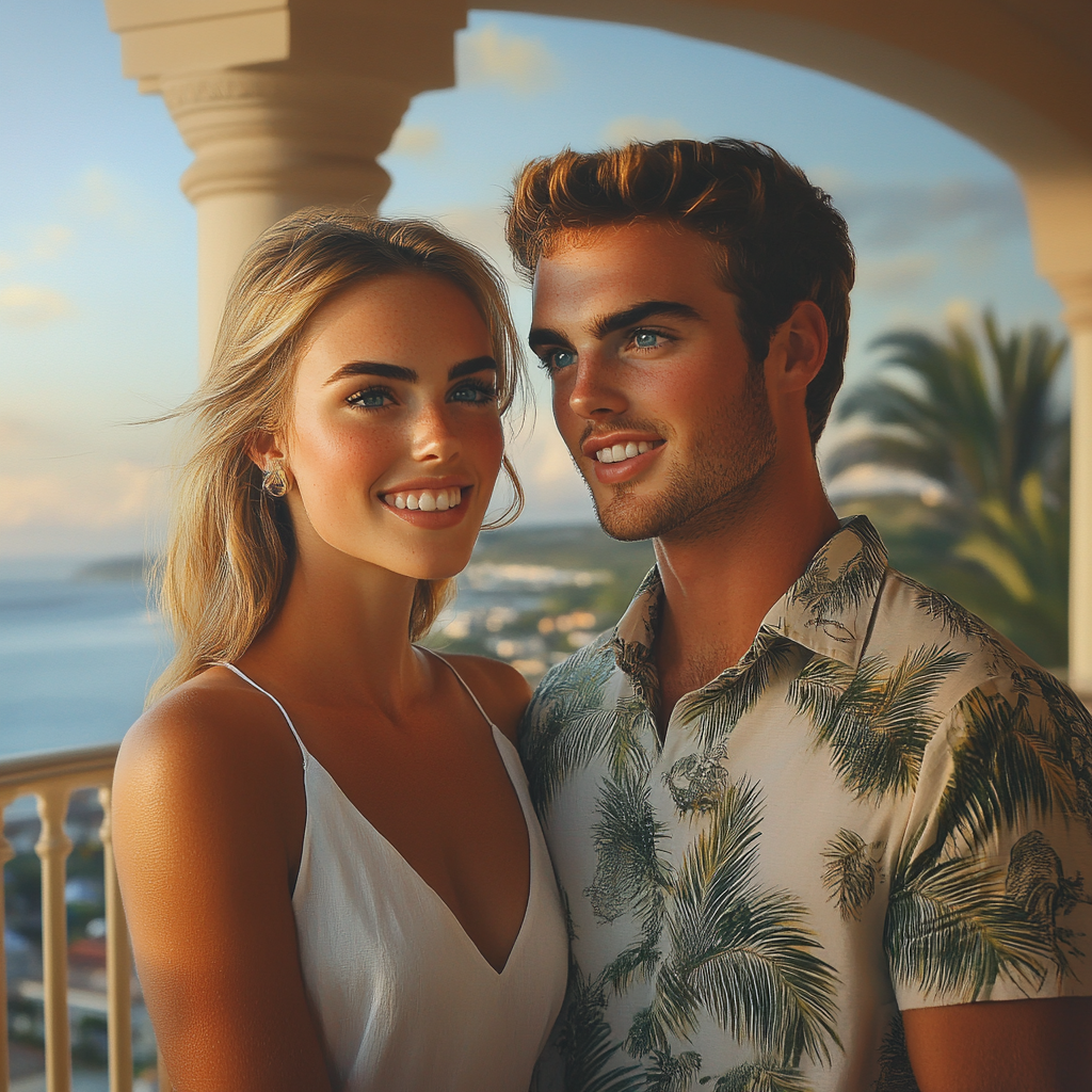 A man and a woman standing on the balcony and smiling | Source: No source