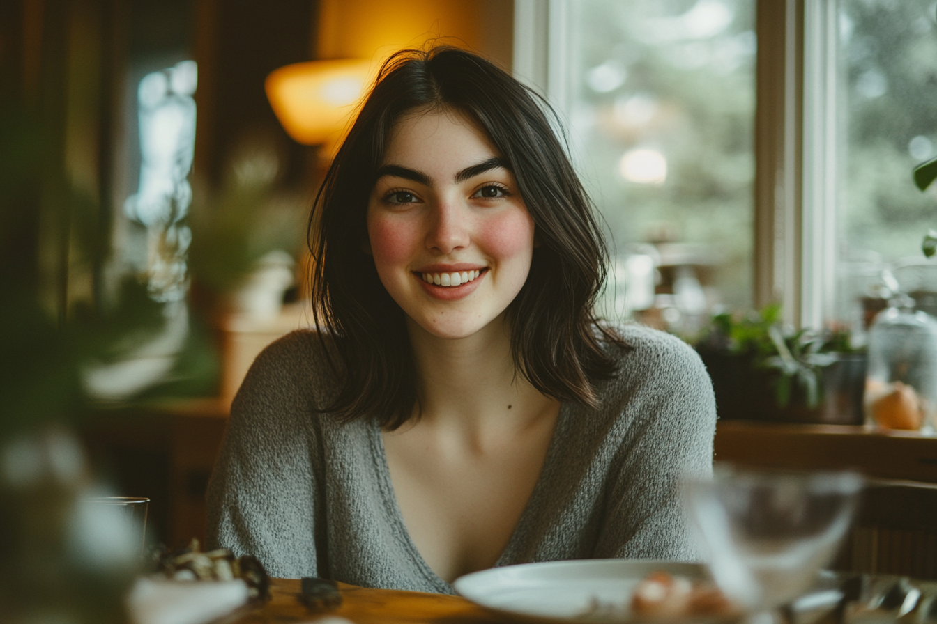 A woman smiling at the breakfast table | Source: No source