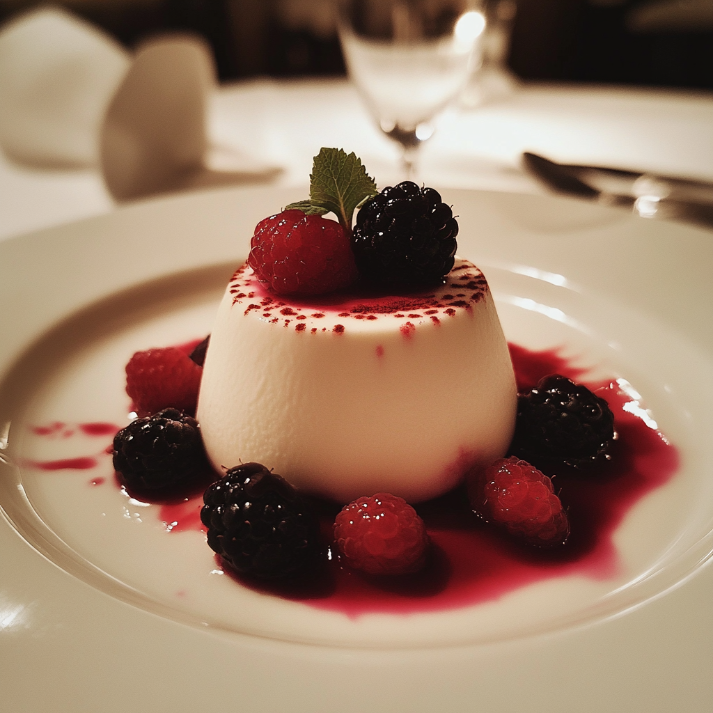 A panna cotta on a plate | Source: No source