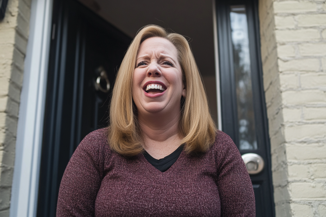 A smiling woman standing on a doorstep | Source: No source